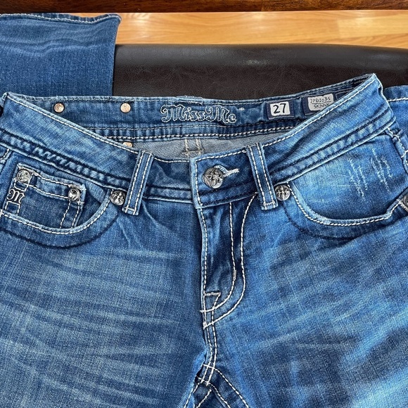 Miss Me size 27 bling rocker western Y2K embellished white stitching denim jeans - Picture 9 of 16